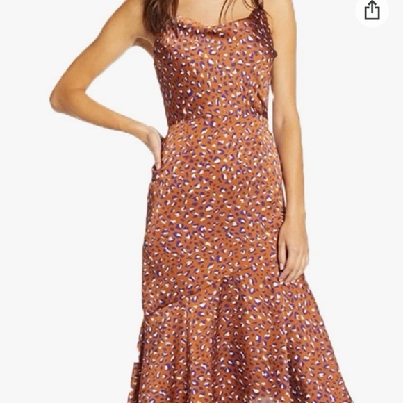 JOA Los Angeles Slip Midi Dress 🌸 XS • Brown Leopard Print • Wedding Guest Ready - Picture 1 of 5